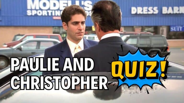 paulie walnuts and christopher moltisanti are standing in the parking lot of Modell's in the episode "Fortunate Son."